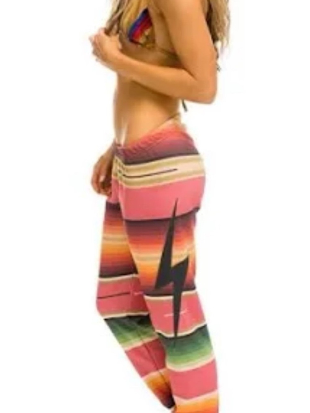 Aviator Nation Striped Serape Print pants with  Black Lightning Bolt